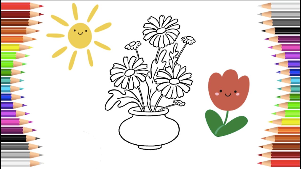 How to Draw and Color Cute Flowers in a Vase | Easy Drawing for Kids