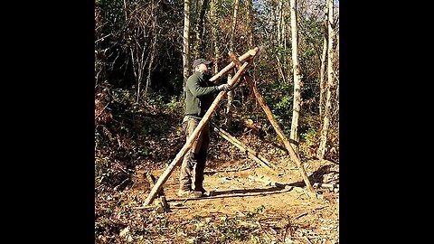 Building Warm Bushcraft Survival Shelter in Wildlife