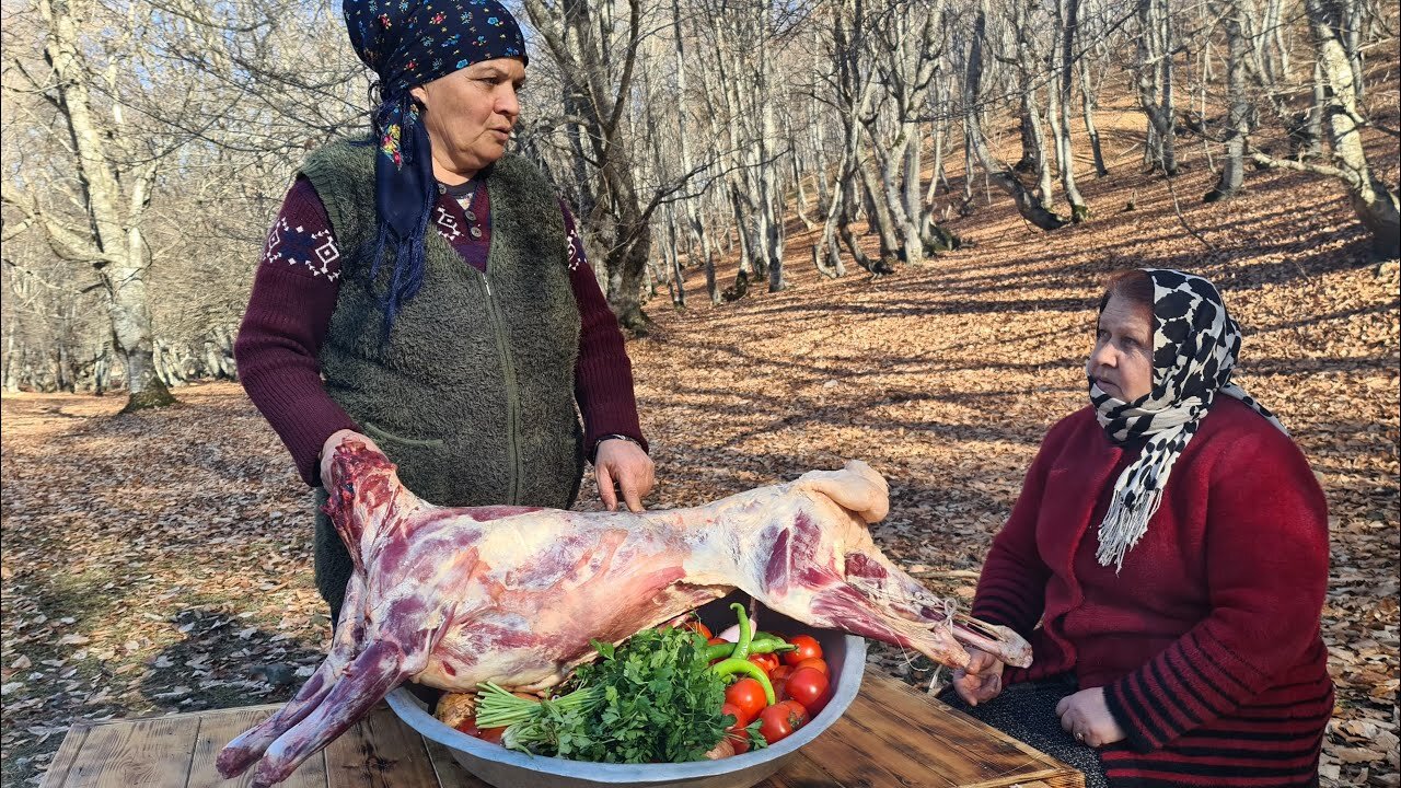 Cooking Whole Lamb in Tomatoes on the Campfire, Outdoor Cooking