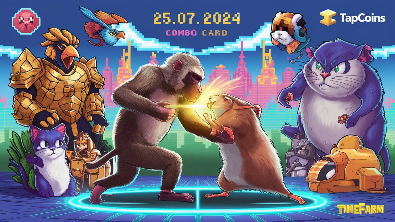 Combo 25.07 PixelTap Gemz TapCoins Baboon Hamster Kombat GoldVerse Bird MemeFI Cat ID Paws TimeFarm