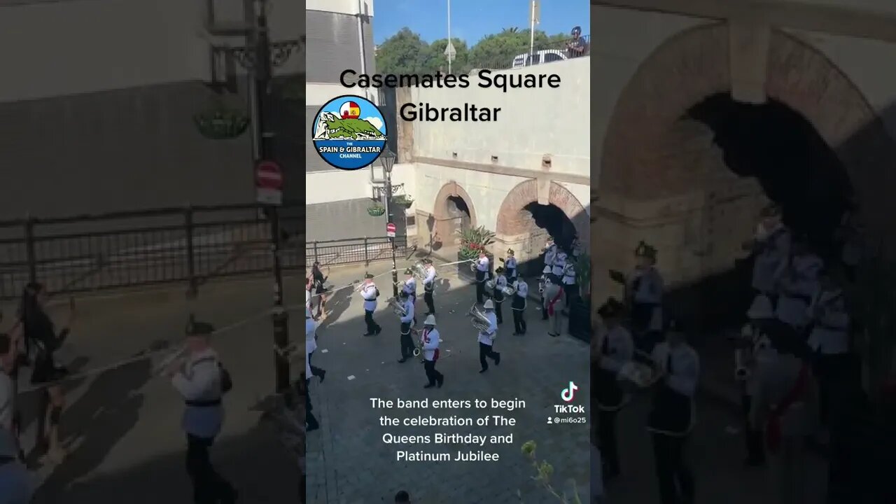 Gibraltar: Casemates Square; Marching Band enters to Honor Celebration of Queens Birthday