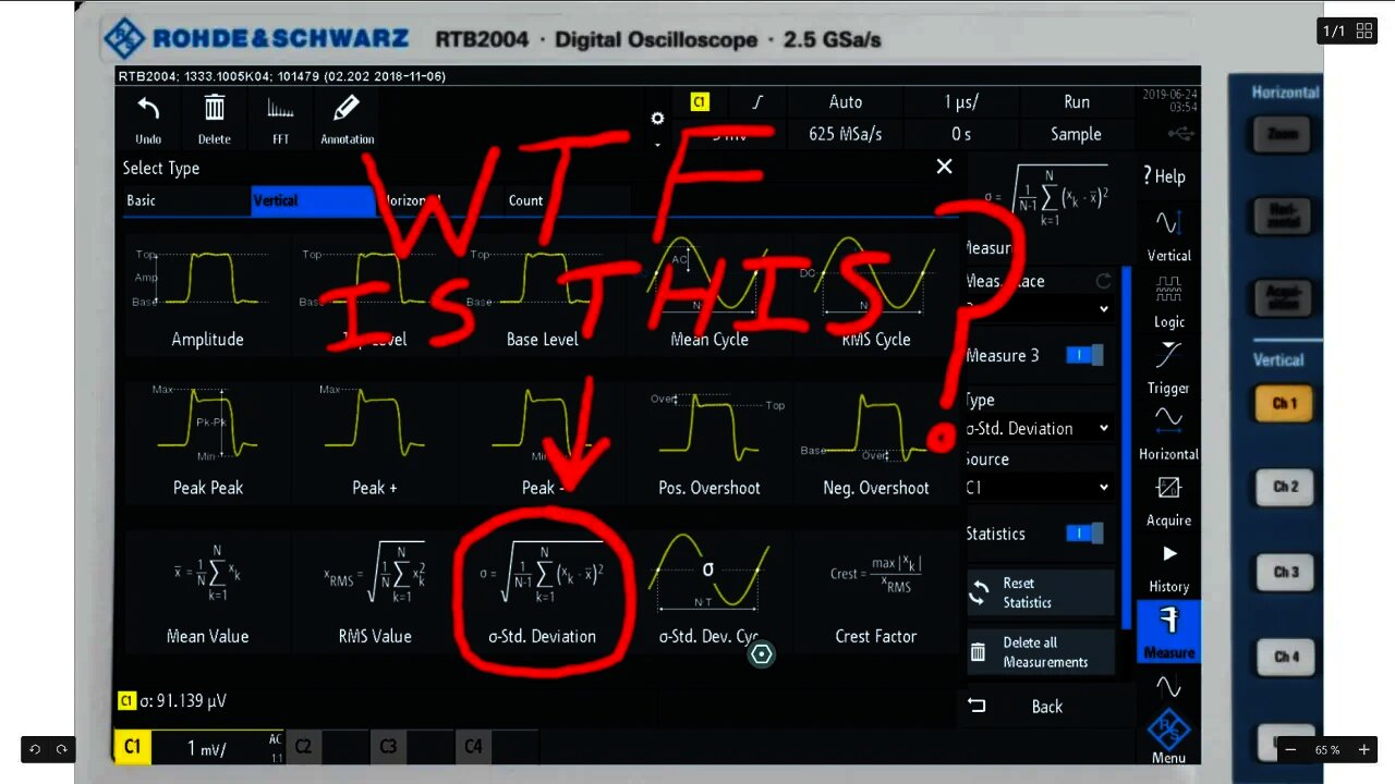 EEVblog #1223 - Oscilloscope Standard Deviation Noise Measurement