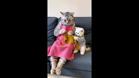tailering cat with baby cat 🐈🐈