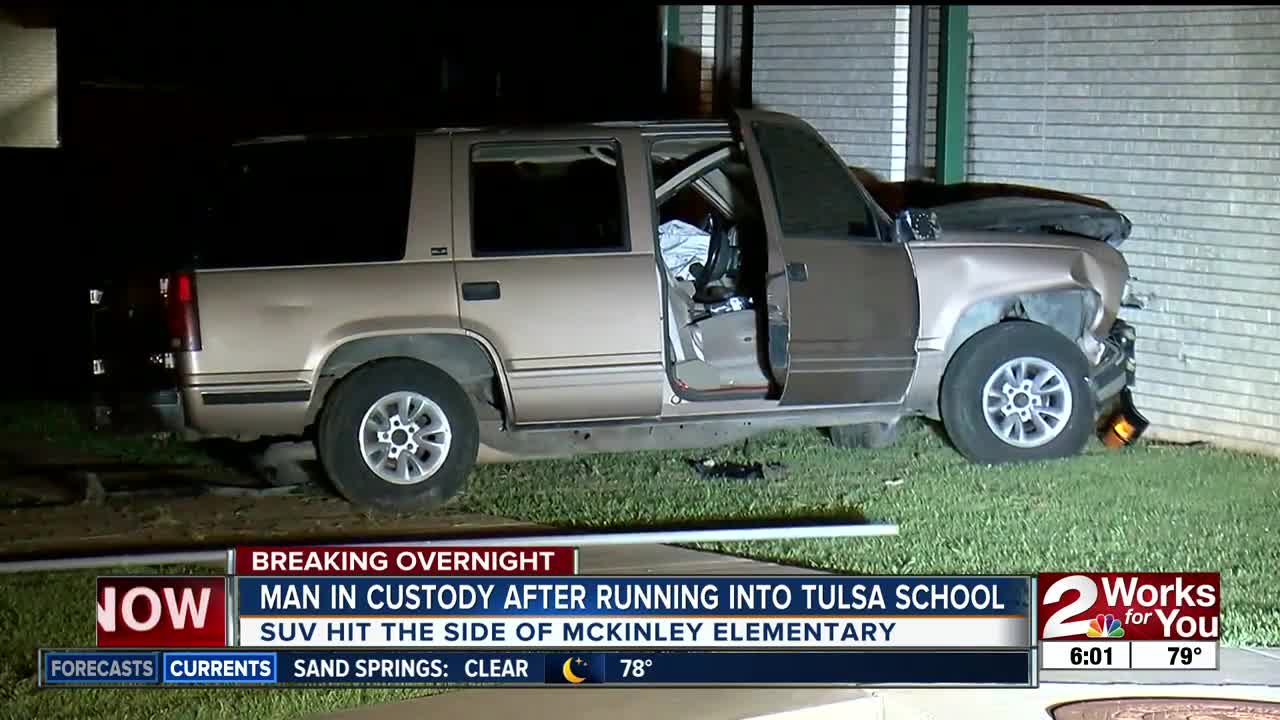 Man in custody after running into school