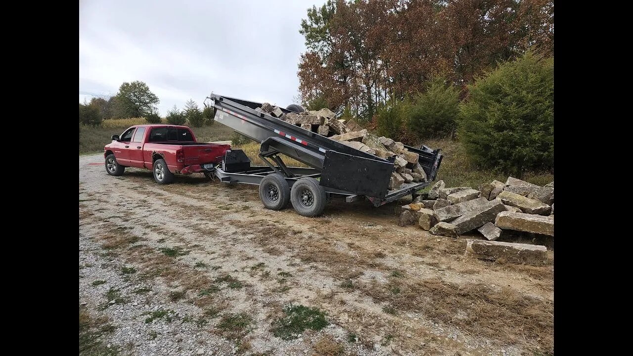 Moving Large Stone! Tractor and Dump Trailer Work!