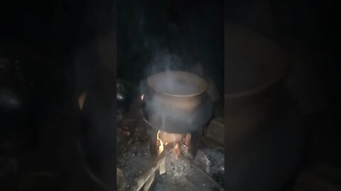 Village style cooking of rice on fire wood. #shorts