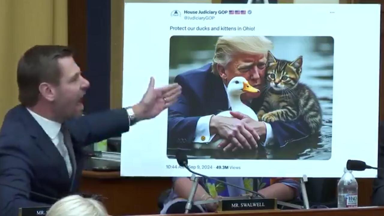 Swalwell LOOSES his Mind Over AI Generated Trump Memes w/ Cats & Ducks 😂 Eric Swalwell, “WHAT THE HELL IS THIS!?.