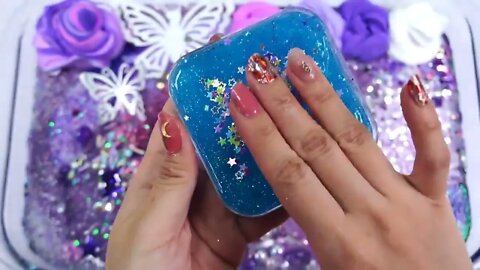 Mixing Makeup Eyeshadow Random into slime #Satisfying #slimevideo #ASMR #purple