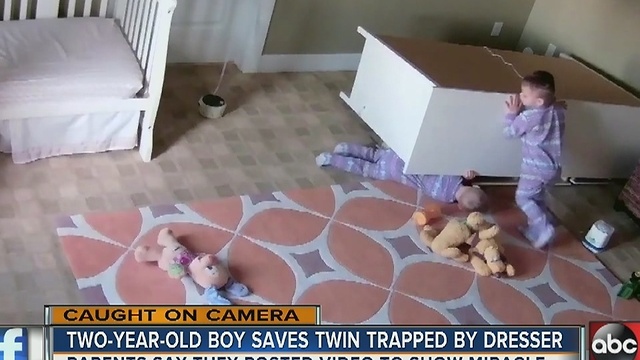 2-year-old boy saves twin brother from fallen dresser