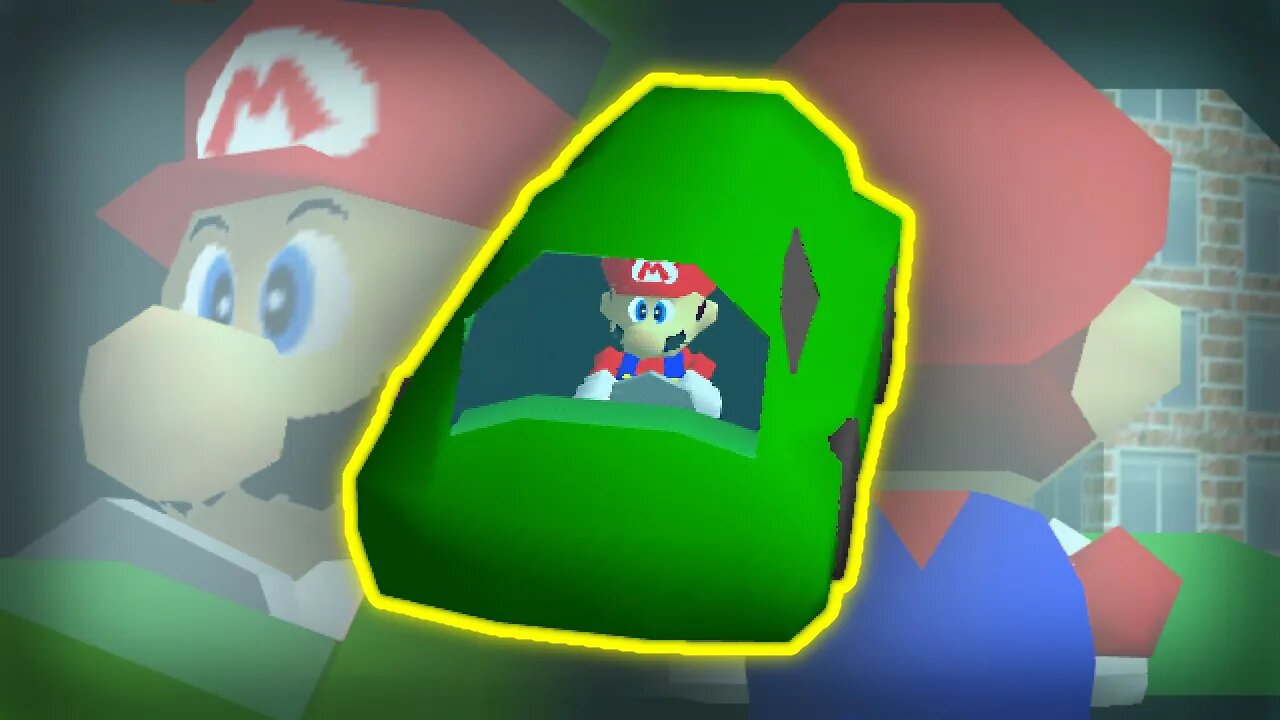 Mario Aimlessly Drives A Car Around The City 64