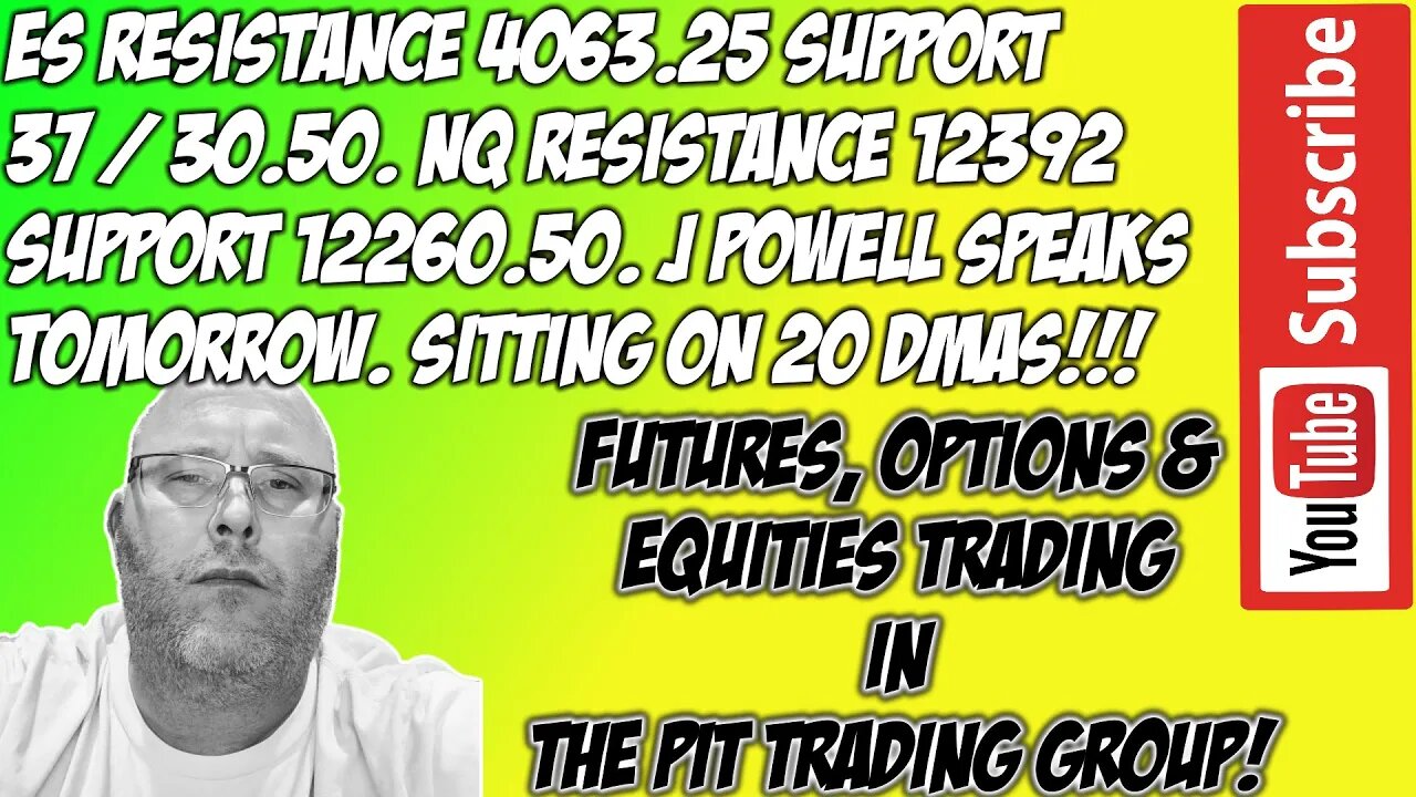 J Powell Tomorrow - ES E mini S&P500 NQ NASDAQ 100 Premarket Trade Plan - The Pit Futures Trading