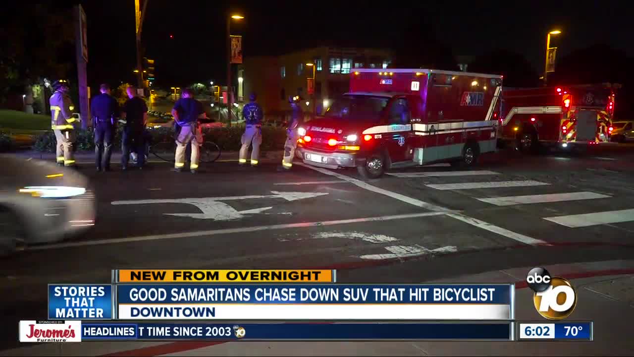 Good Samaritans chase down SUV that hit bicyclist on downtown San Diego street