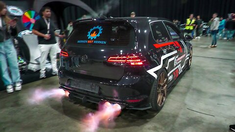Modified Cars revving at Car Show 100% Auto Live | Extreme Flames, Bangs, Loud Sounds, ...