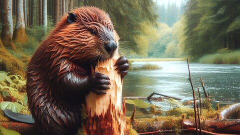 A beaver munches on a tree limb: close-up footage 4k video: Watch the beavers at work!