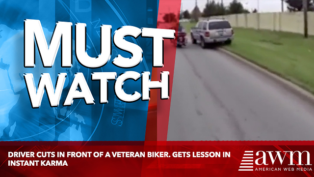 Driver Cuts In Front Of A Veteran Biker. Gets Lesson In Instant Karma