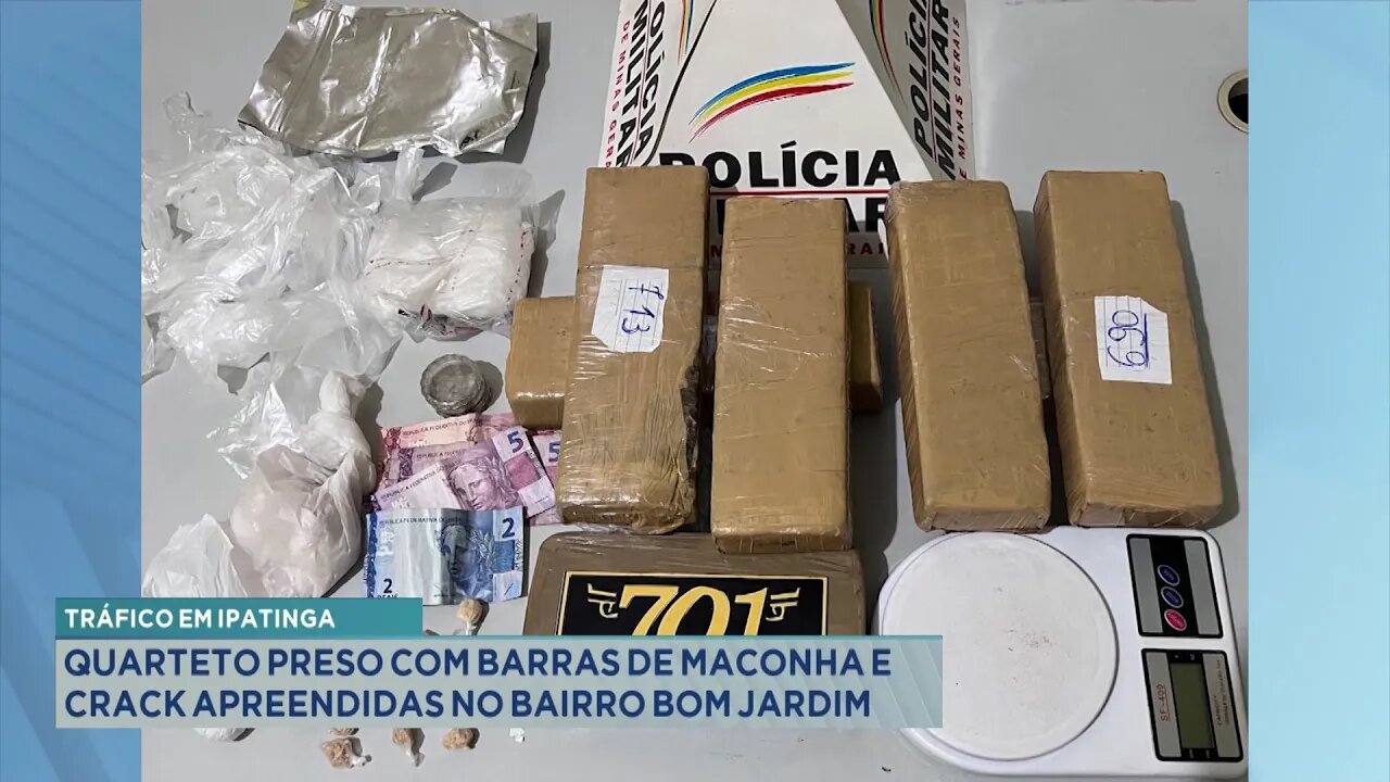 Tráfico em Ipatinga: Quarteto preso com Barras de Maconha e Crack apreendidas no Bairro Bom Jardim.