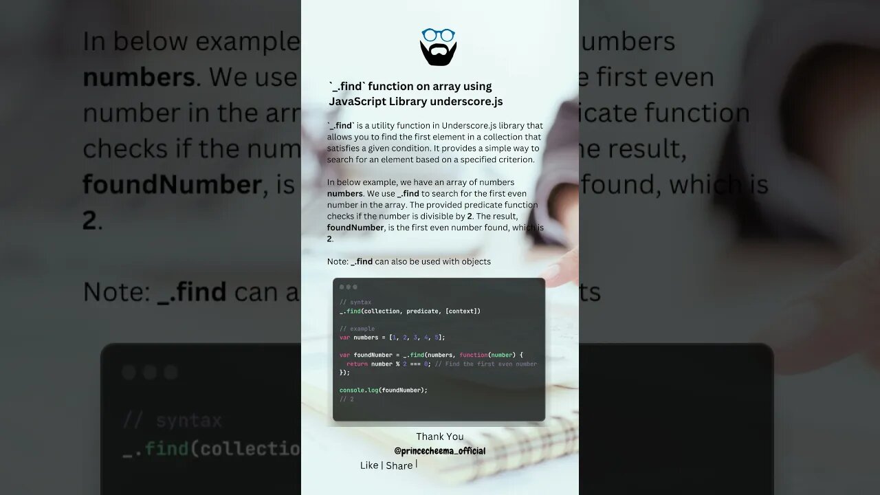 `_.find` function on array using JavaScript Library underscore.js ( #shorts )