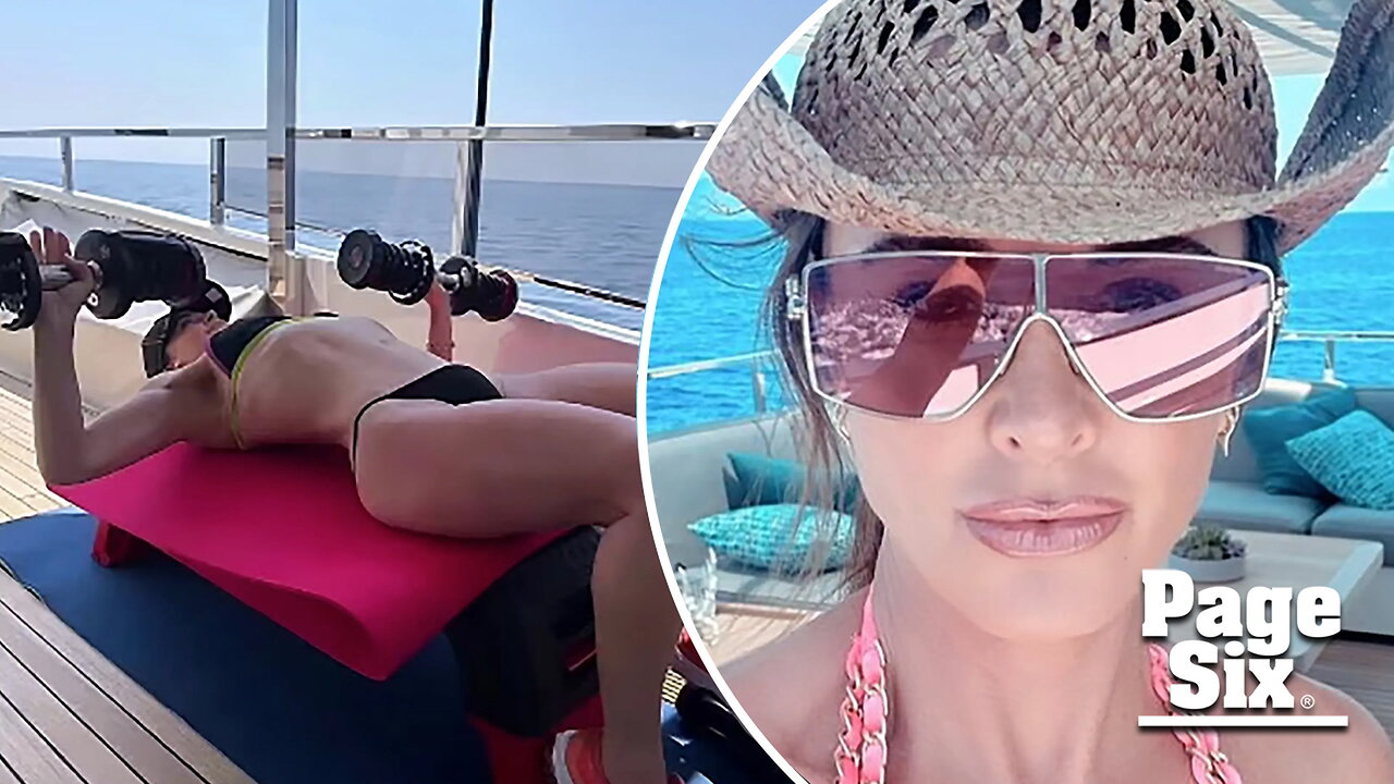 Kyle Richards lifts weights in tiny bikini while yachting in Italy