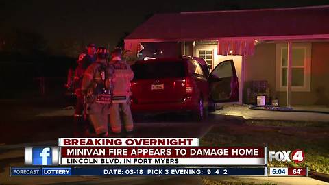 Minivan fire causes damage to home