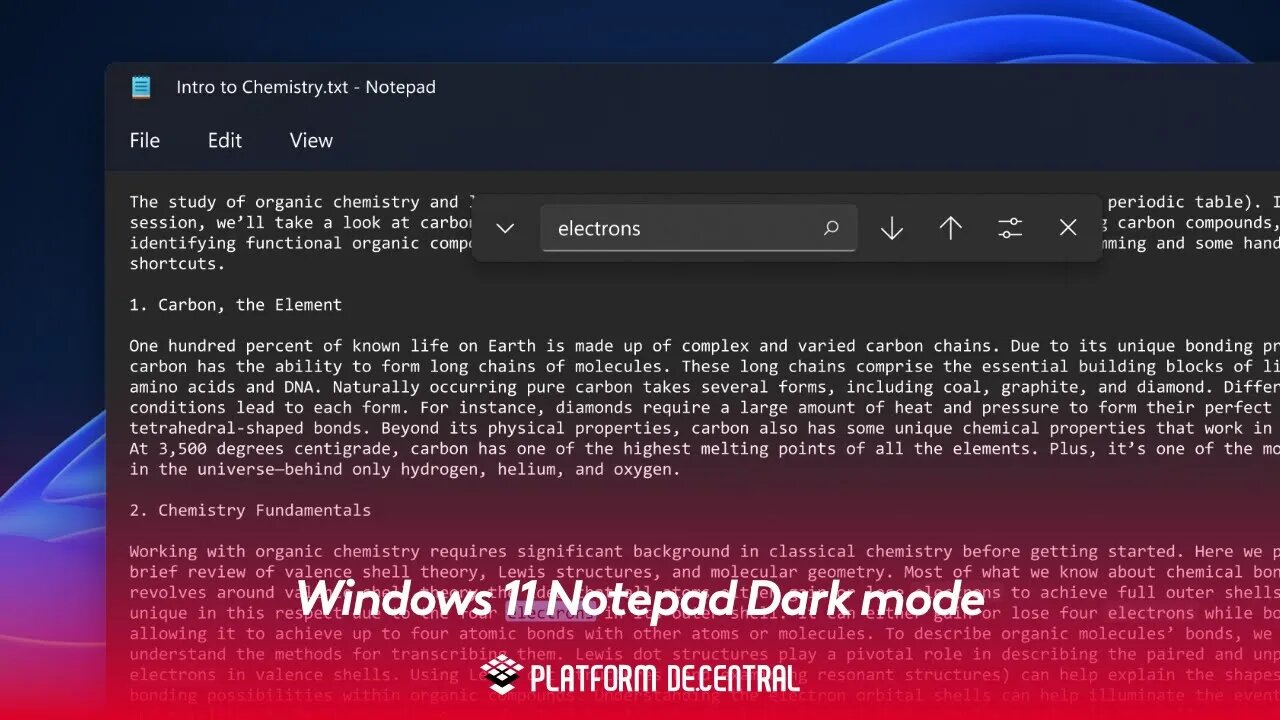 Windows 11 Notepad Dark mode
