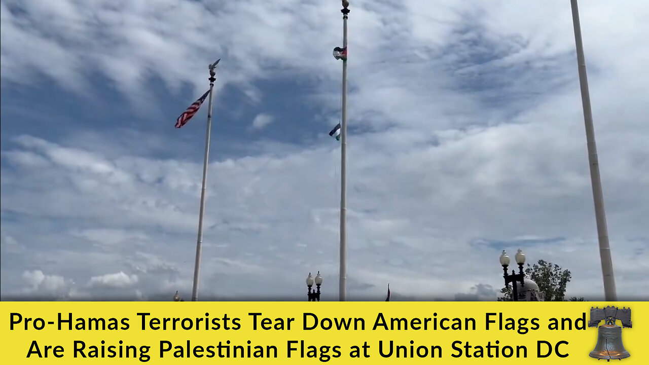 Pro-Hamas Terrorists Tear Down American Flags and Are Raising Palestinian Flags at Union Station DC