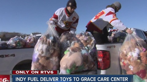 Indy Fuel delivers toys from "Teddy Bear Toss" to Grace Care Center