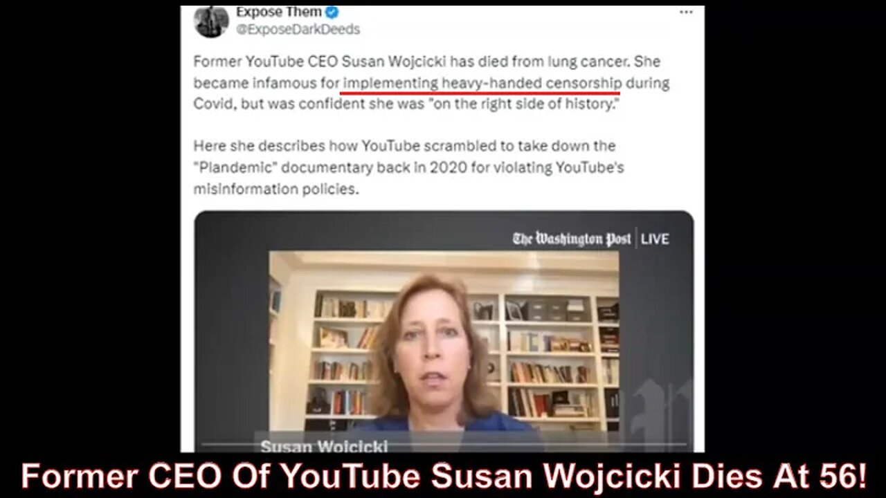 Tyrannical Jewish Former CEO Of YouTube Susan Wojcicki Dies At 56! -