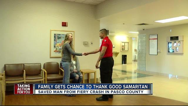 Family meets hero who pulled man from burning car