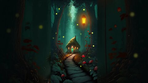 Fantasy forest #home #house #night #firefly #magical #illustration #blue #green #animation #shorts