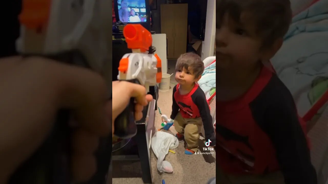 Baby Leo playing with nerf guns, execute order 66 ￼😂😂 #nerf #nerfguns #funnyvideos ￼#starwars