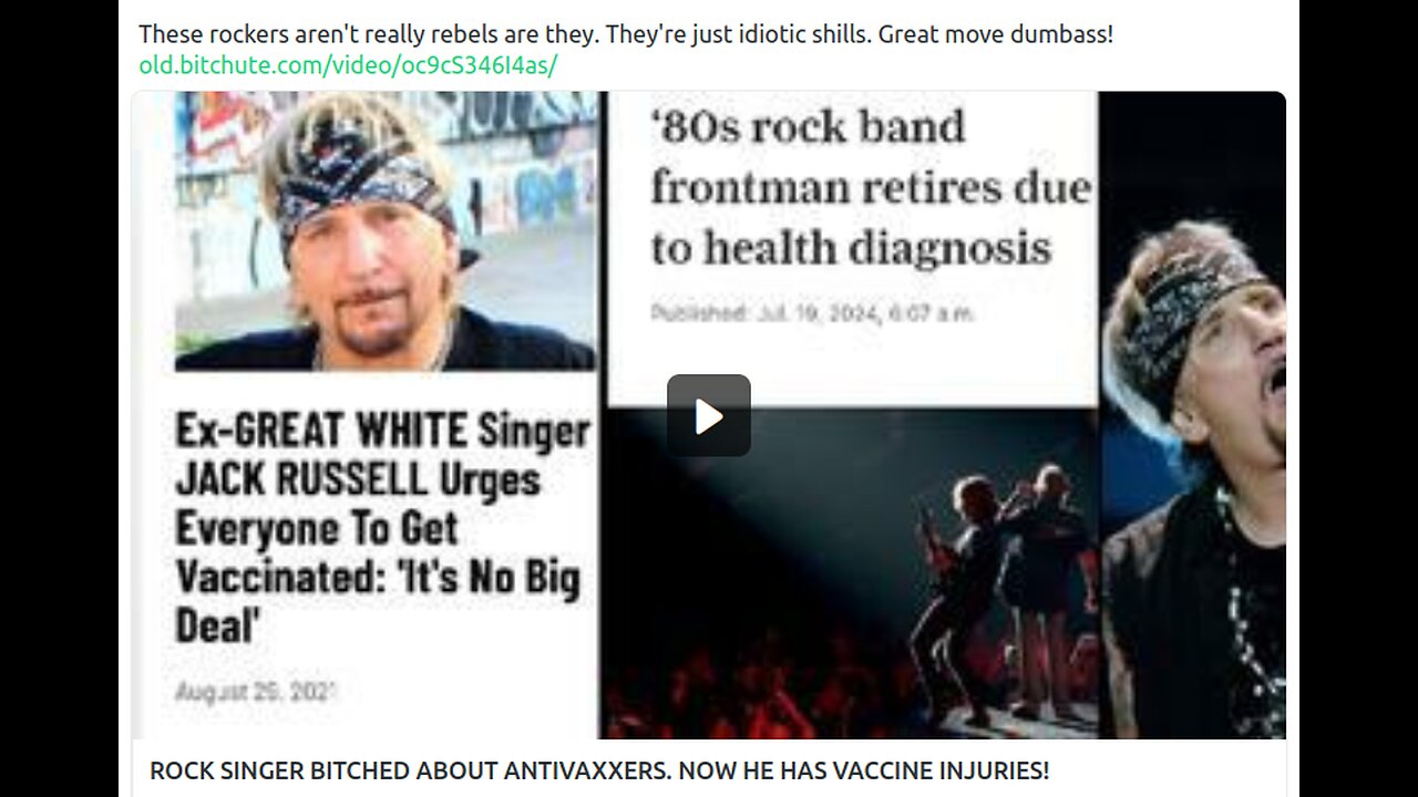 ROCK SINGER BITCHED ABOUT ANTIVAXXERS. NOW HE HAS VACCINE INJURIES!