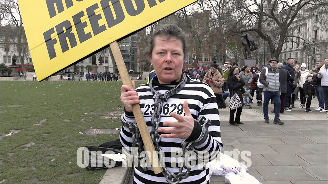 Dressed up as prisoner outside Parliament