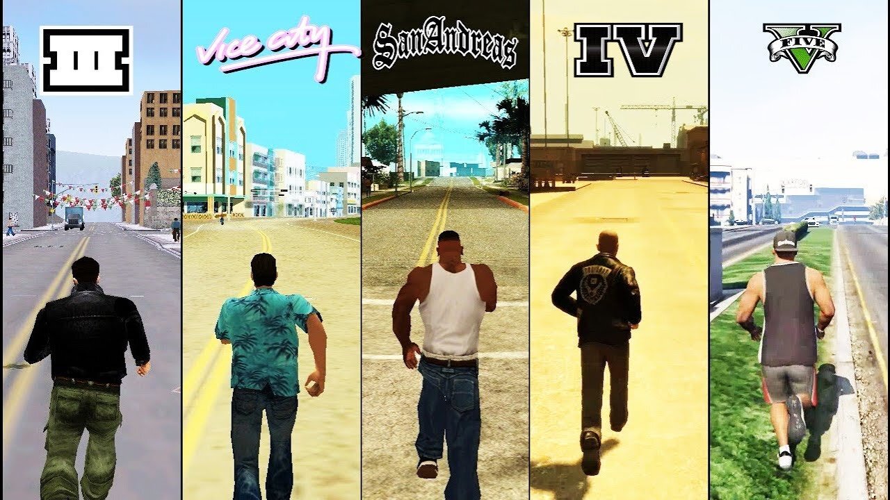 SBS Comparison of GTA games! (GTA 3 vs VC vs SA vs IV vs V)