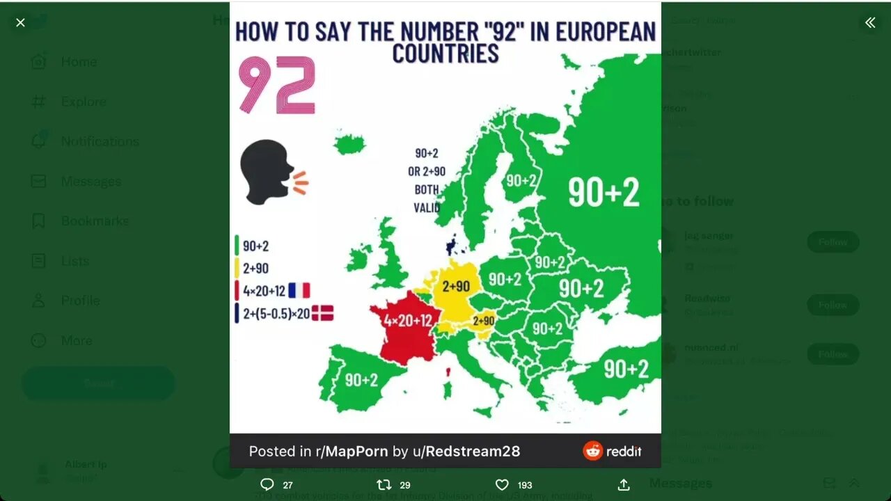 在歐洲國家怎麼說數字92