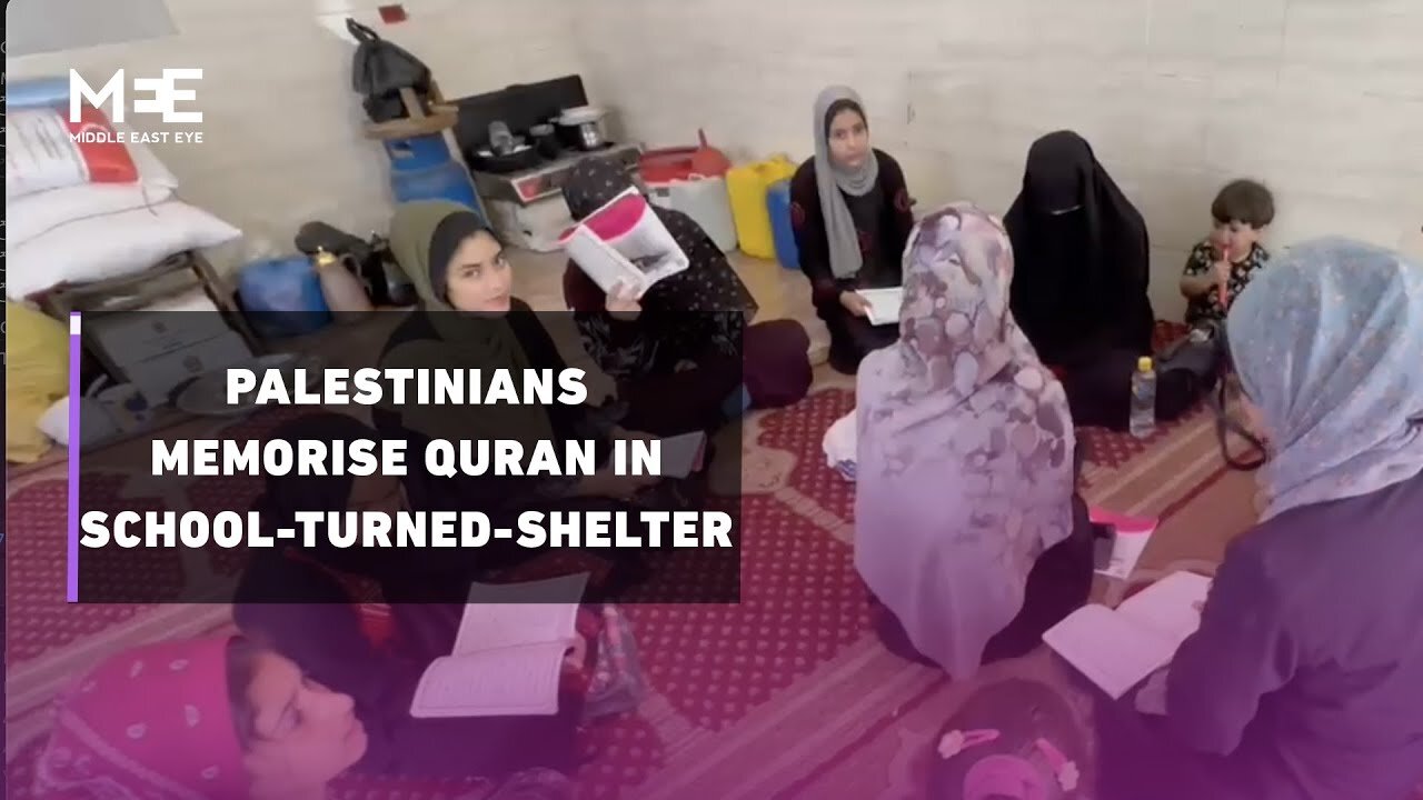 Displaced Palestinians memorise the holy Quran in a school used to shelter displaced people