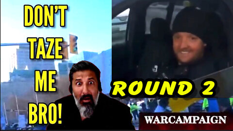 RECOGNIZED BY POLICE! Round 2 Don't Taze Me Bro Indian Guy vs Good Cop! Freedom Convoy Canada 2022