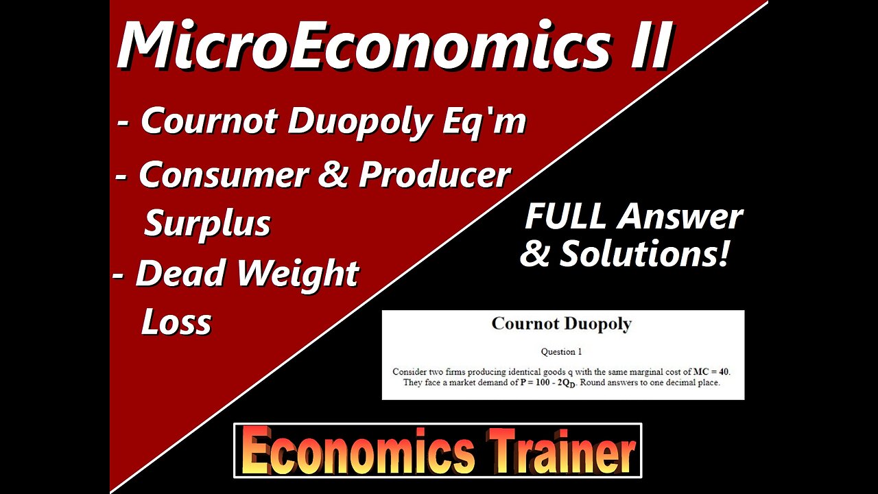 MicroEconomics: Cournot Duopoly, Best Responses, Equilibrium Quantities & Price, Dead Weight Loss