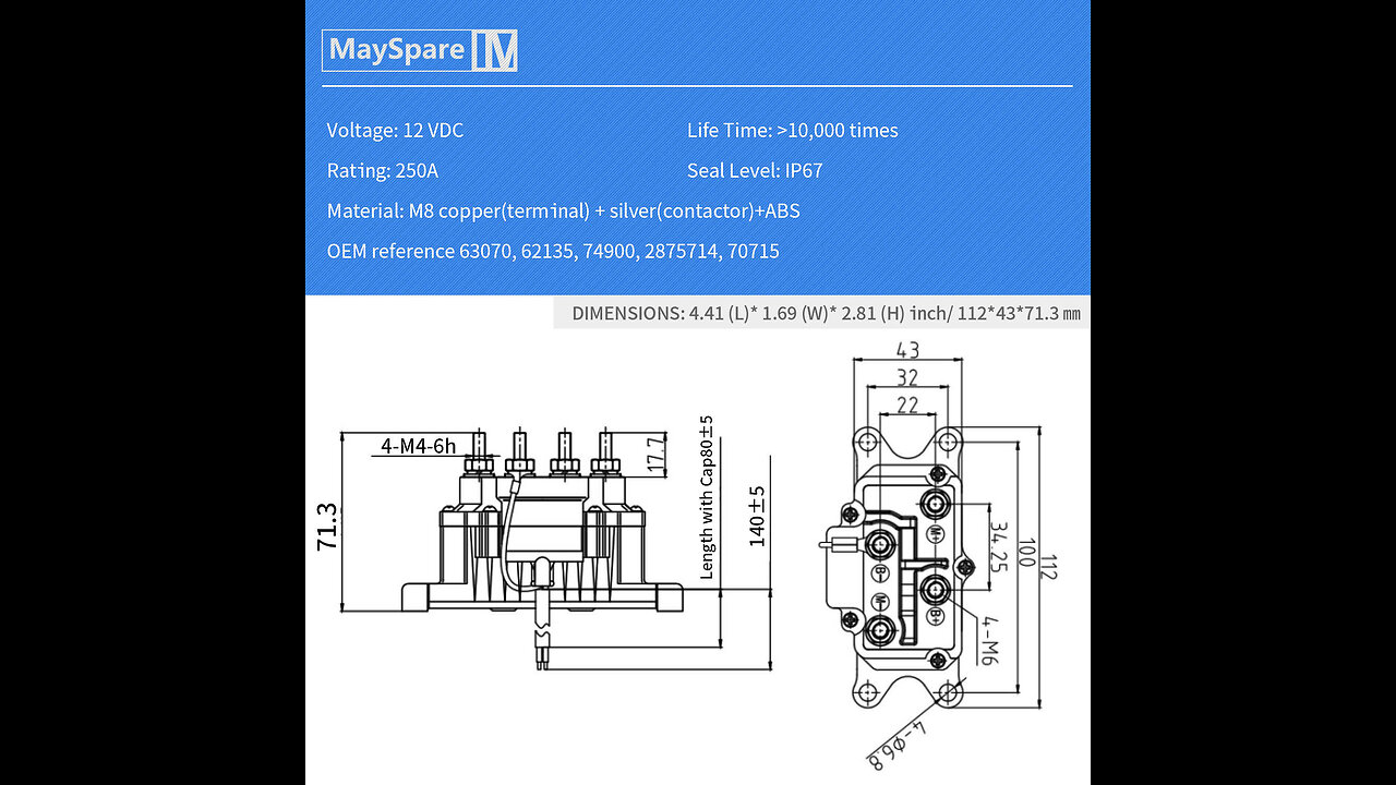 12V 250A Winch Solenoid Relay Winch Rocker Thumb Switch for ATV UTV 4x4 Vehicles 1500lb-5000lbs...