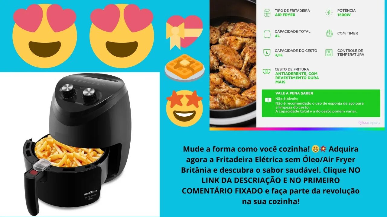 Fritadeira Elétrica sem Óleo/Air Fryer Britânia - BFR25P Preta 3,5L com Timer.#shorts