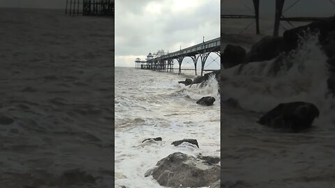 Clevedon Pier July high tide waves