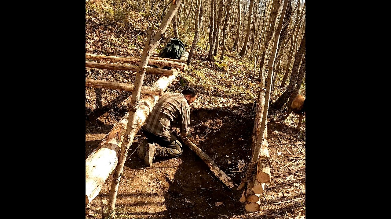 Emergency bushcraft shelter in the wilderness