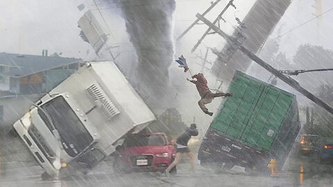 Footage captures waterspout ripping through crowded beach