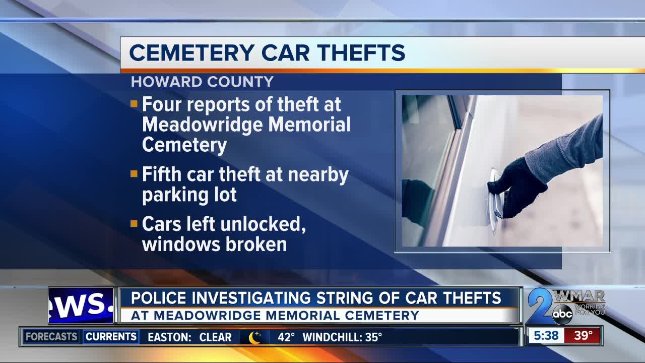 Police investigating string of car thefts at Meadowridge Memorial Cemetery