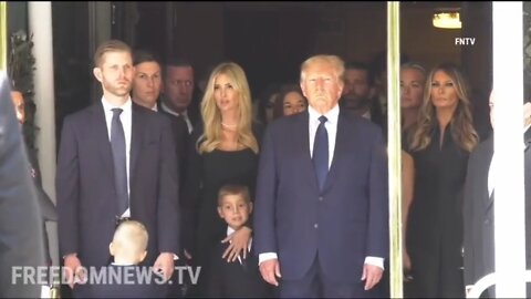 Eric Trump emotionally raises his fist as fans yell "We Love you" and "Trump 2024".