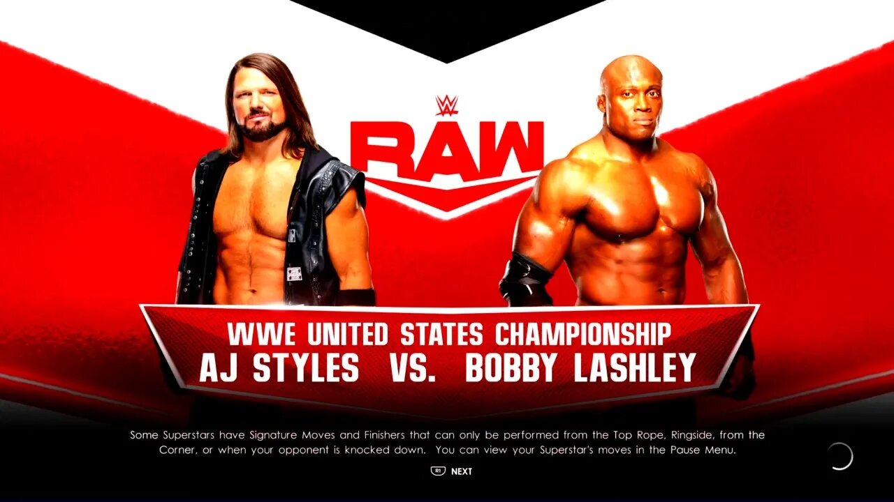 WWE Monday Night Raw AJ Styles vs Bobby Lashley for the WWE United States Championship