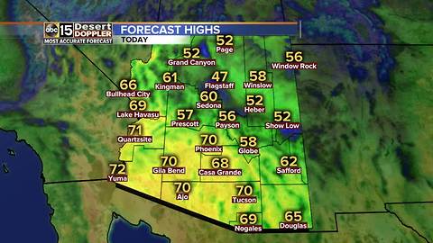 High temperature of 70 expected on Wednesday