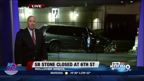 Rollover crash on Stone and 6th causes lane closures