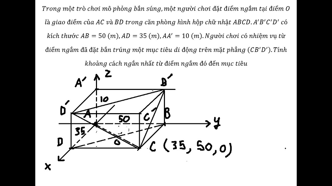 Toán 12: Trong một trò chơi mô phỏng bắn súng,một người chơi đặt điểm ngắm tại điểm O