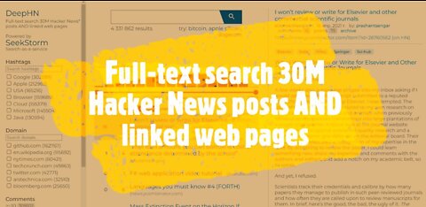 Full-text search 30M Hacker News posts AND linked web pages