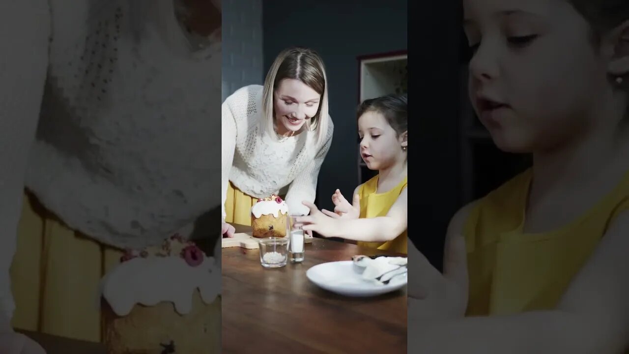 Cute Little Girl And Mom Baking